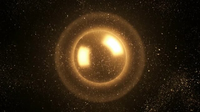 Golden star explosion and glowing sphere abstract motion background, with shimmering particles, and light rays, for luxury holiday celebrations