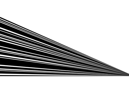Vector pattern of black straight lines of different thicknesses. on white. Perspective. Abstract road. Design element. Vector background for covers, advertising, packaging, interior decor, promotion. 