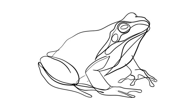 Detailed frog line art illustration white background.