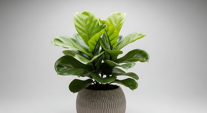 Potted fiddle leaf fig plant isolated on grey background with houseplant