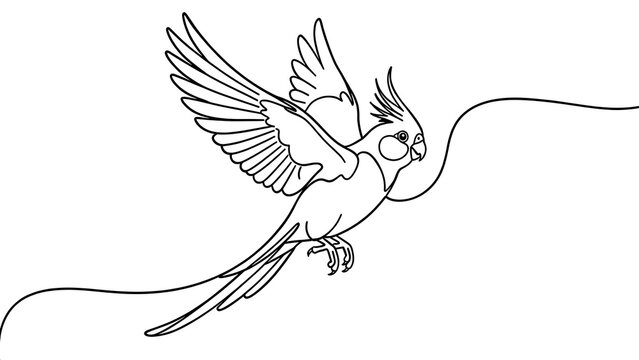 Flying parrot illustration on white background.