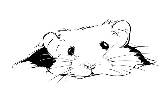 Cute mouse sketch illustration white background.