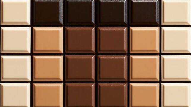 A grid of rectangular chocolate squares in varying shades of brown