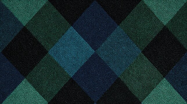 Repeating diamond pattern in dark blue, teal, and green fabric