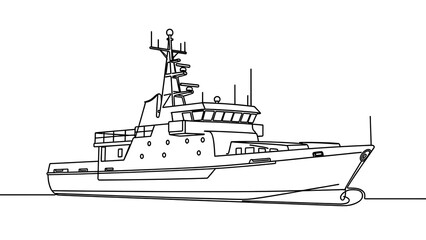 Obraz premium Military patrol boat line drawing white background.