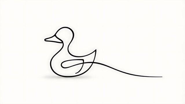 Minimalist duck line art illustration white background.