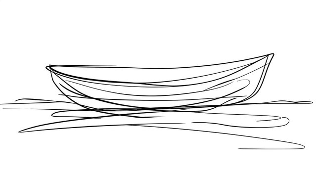 Minimalist line art boat on white background.