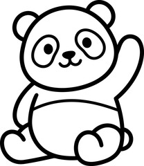 Cute cartoon panda waving hello, simple line art, friendly greeting, isolated on white background © Eca