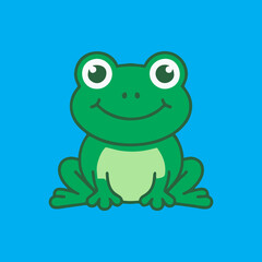 Fototapeta premium Cute Green Cartoon Frog Character Vector Illustration isolated on blue background