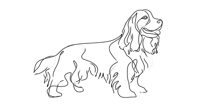 Cocker Spaniel line drawing on white background.