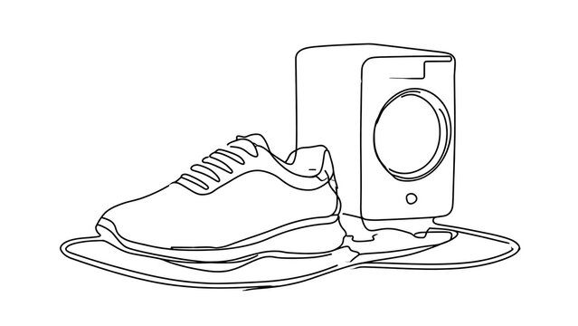 Running shoe and speaker on white background.