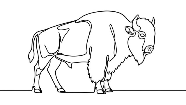 Bison line drawing illustration white background.
