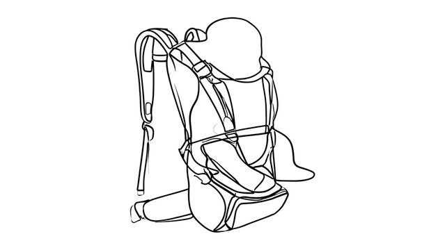 Minimalist backpack line art white background.
