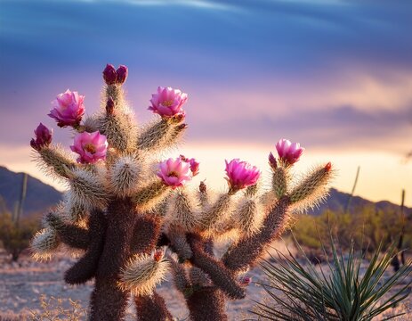 soft pink cholla cactus flower blooms on a desert cholla pink bloom flower nature sonoran desert desert plant