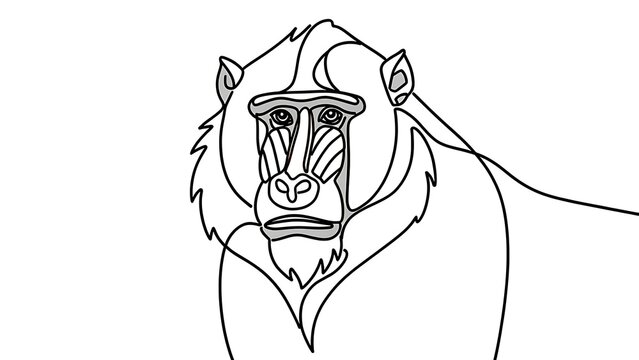 Mandrill monkey line art illustration white background.