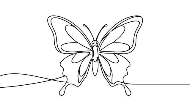 Elegant butterfly line art on white background.