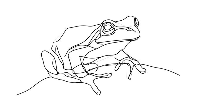 Minimalist frog line art illustration white background.