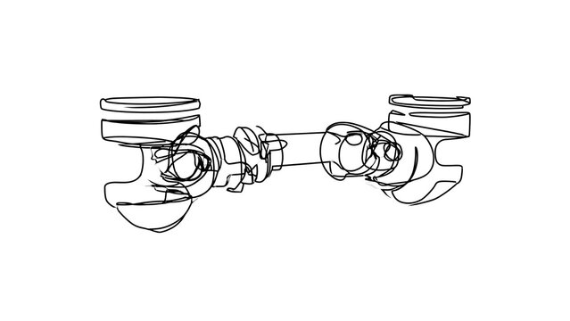 Engine pistons and connecting rods white background.