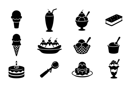 12 Delicious Ice Cream Icons, Sweet Dessert Vector Set, Frozen Treat Graphics for Food & Beverage Marketing