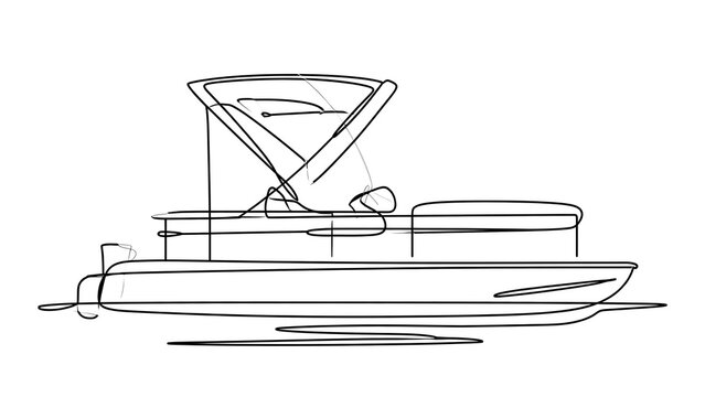 Pontoon boat line drawing white background.