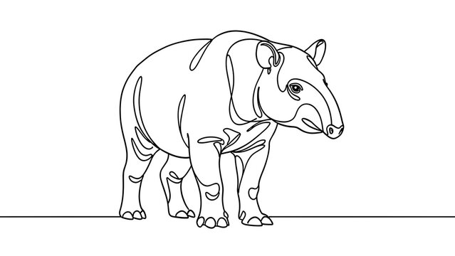Line art tapir illustration on white background.