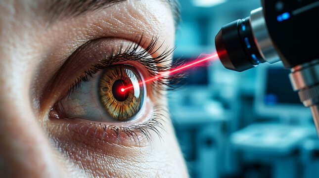 Close-up of eye undergoing laser eye treatment procedure cornea