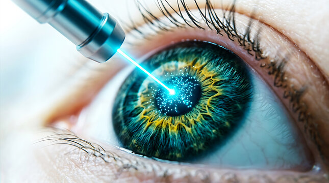 Close-up of human eye undergoing laser surgery procedure cornea