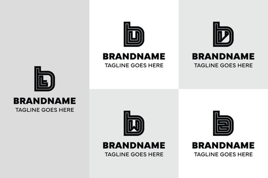 Letters BT BU BV BW BZ Logo Line Set, for TB UB VB WB ZB Initials