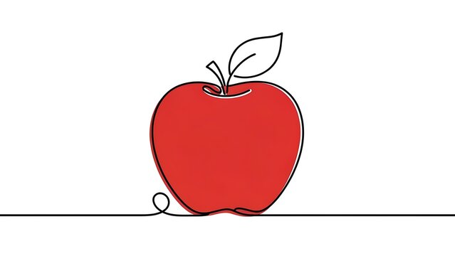 Minimalist red apple illustration on white background.