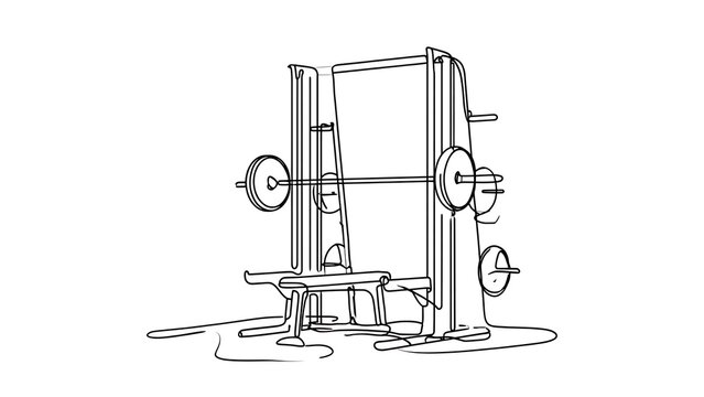Weightlifting bench press machine white background.