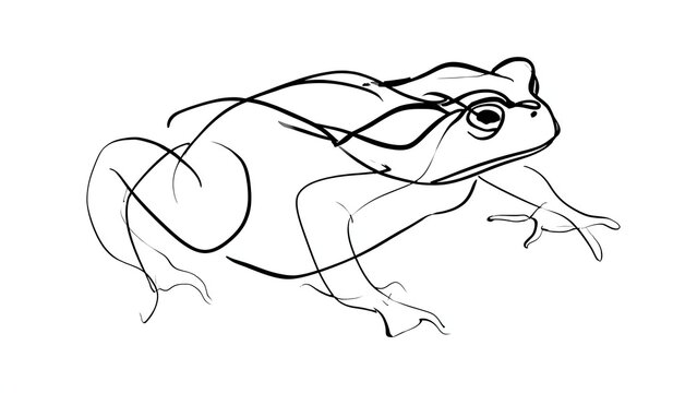 Minimalist frog line art drawing white background.