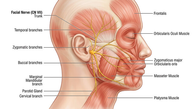 Detailed anatomical of human facial nerve branches anatomy muscles