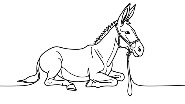 Resting donkey illustration on white background.