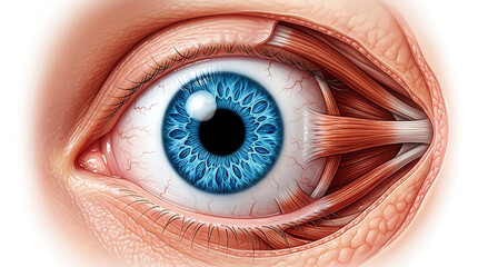 Detailed close-up of human eye with blue iris and brown eyelashes © designer rofiqul
