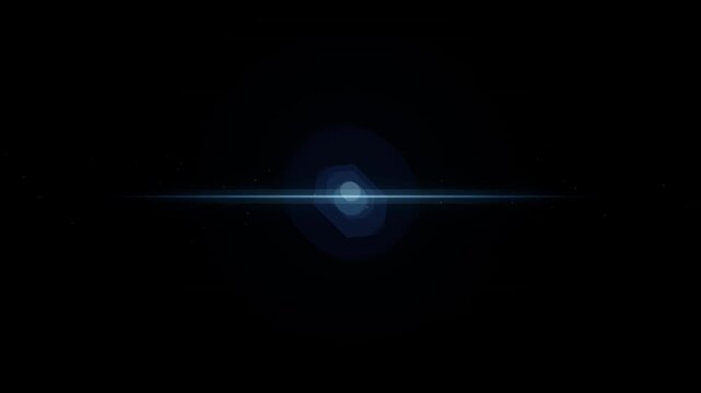 Blue anamorphic lens flare light streak on a dark black background
