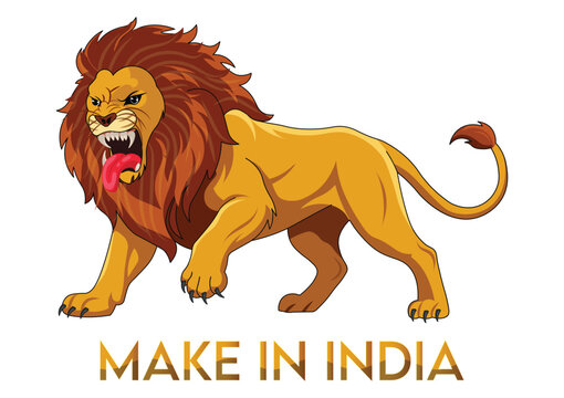 Make in India Gujarat Asiatic Lion Symbol Vector Logo