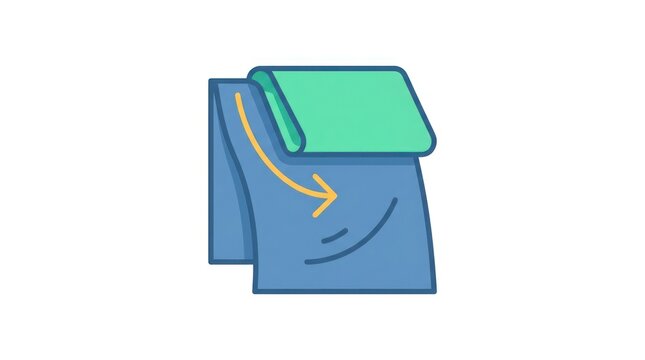 Stylized icon of a folded cloth or fabric with a directional arrow illustrating movement or flow