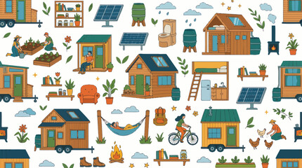 Fototapeta premium Cozy Tiny House Living Vector Illustration - Eco-Friendly Lifestyle Art