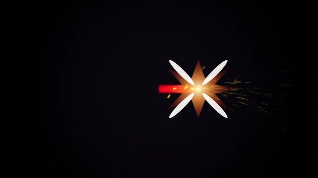 Animated bright muzzle flash effect discharging glowing sparks on dark background.