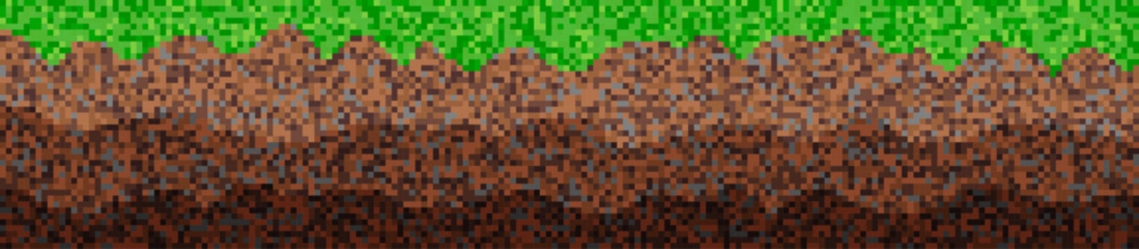 Pixel grass game background, 8bit blocks green pattern