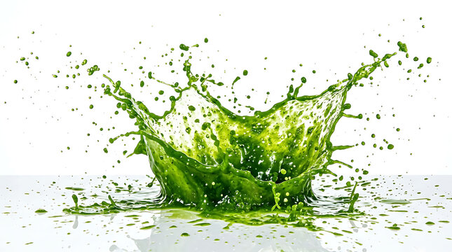 Dynamic Green Juice Splash Capturing Freshness and Health on a White Surface