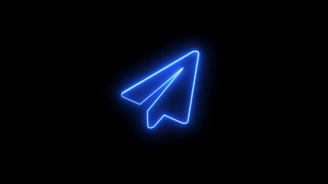 Paper Plane neon icon animation. Animated neon send icon isolated on black background. glowing neon send icon animation black background. 4K Video motion graphic animation.