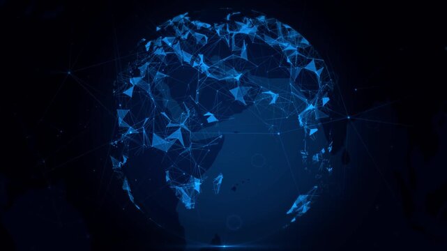 Global Network Connection Forming Abstract Globe Vector Illustration In Dark Blue technology world earth digital geometric polygonal lines nodes data communication worldwide