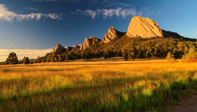 majestic flatirons of boulder colorado bathed in golden hour light