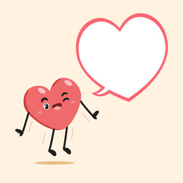 Cute heart character jumping with heart speech bubble cartoon vector illustration