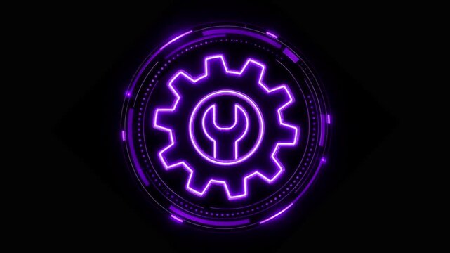 Glowing Spinning gears animation. Glowing  setting icon Technology setting icon Adjusting, service, setting, maintenance on black background.