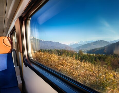 tranquil train seat with a mountain view