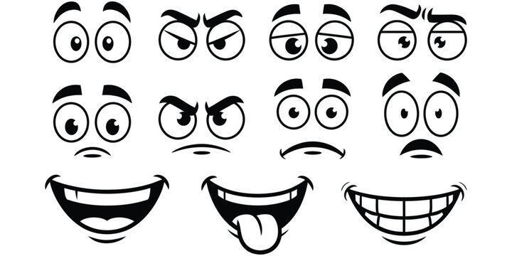 Cartoon facial expression elements vector illustration for character design, animation projects, emotion symbols, creative storytelling, and digital artwork.