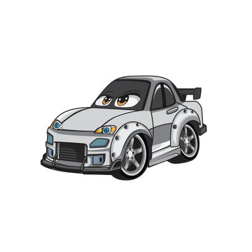 Chibi Red JDM Car  With Extend Vender and Agressive Grill with separated layer for every interior good for editable file