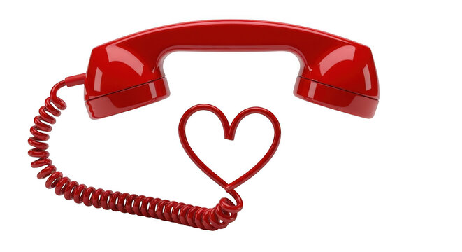 Retro red telephone heart shape cord romance communication